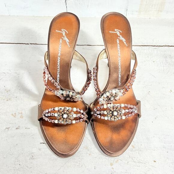 Design Rhinestone Slip On Heeled Mule Sandals Brown...